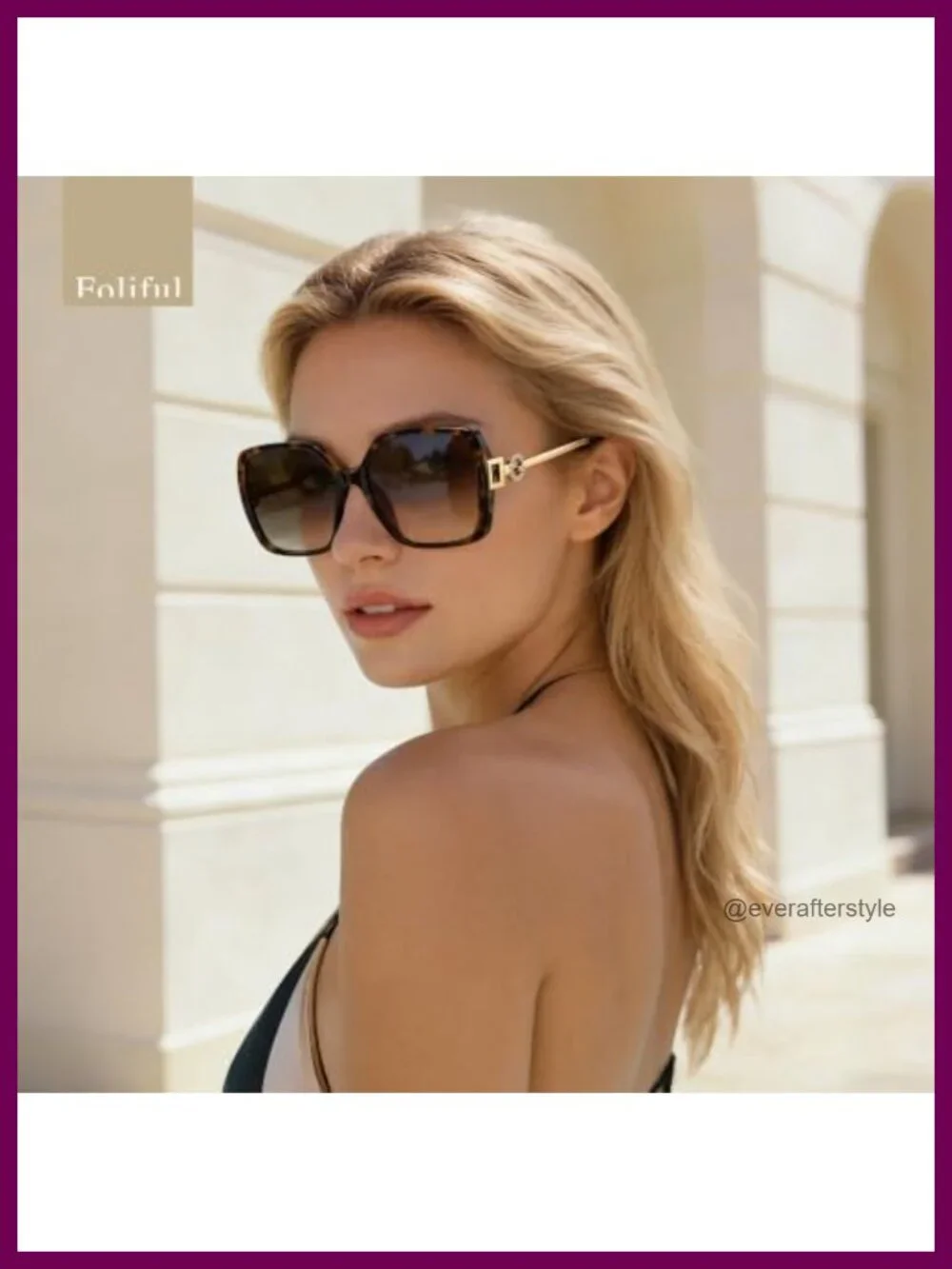Oversized Retro Square Sunglasses Women UV Protection Metal Temple